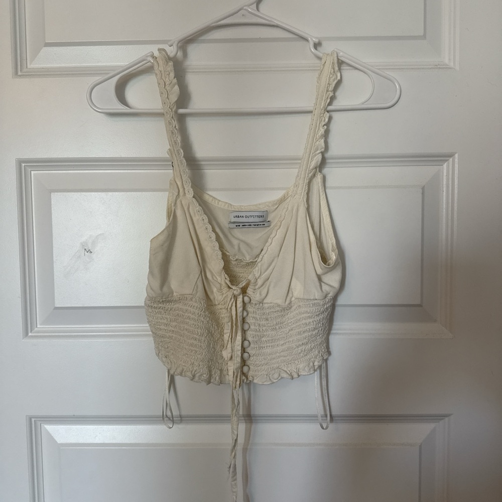 Urban Outfitters Tan Ruched Tie Front Tank Top